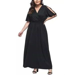 Split Shoulders Short Sleeve Bat Wing Women's Plus Size Surplice Maxi Dress 3XL